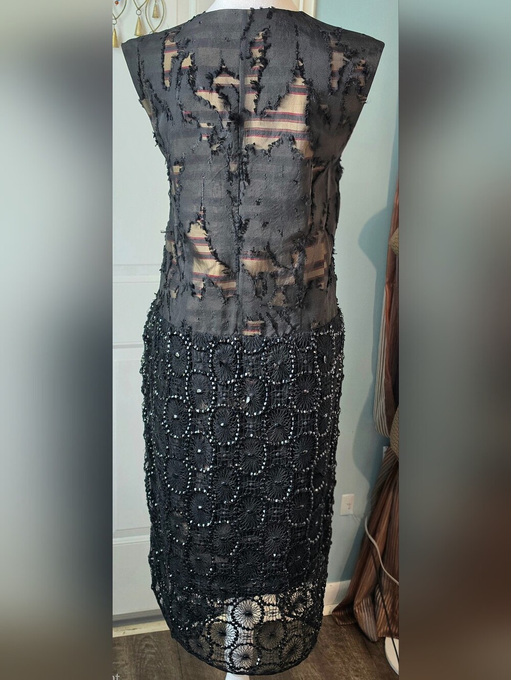 Y2K Vintg Dries Van Noten Doria Embellished Flapper Cocktail Midi Dress 6 Black - Picture 4 of 15